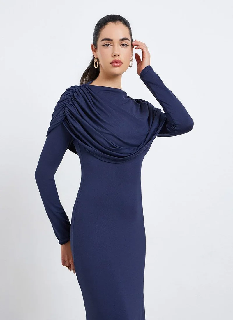 Styli Women Blue Shawl Detail Bodycon Maxi Dress